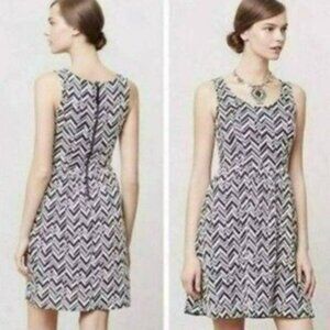 Anthropologie Maeve Women's Small Navy White Chevron Scoop Neck Knit Dress